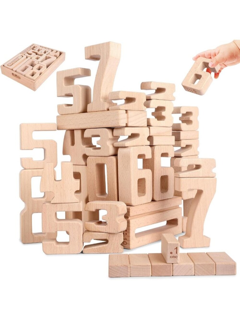 Large Wooden Number Building Blocks 1-10, 32 Pcs Educational Toy for Kids